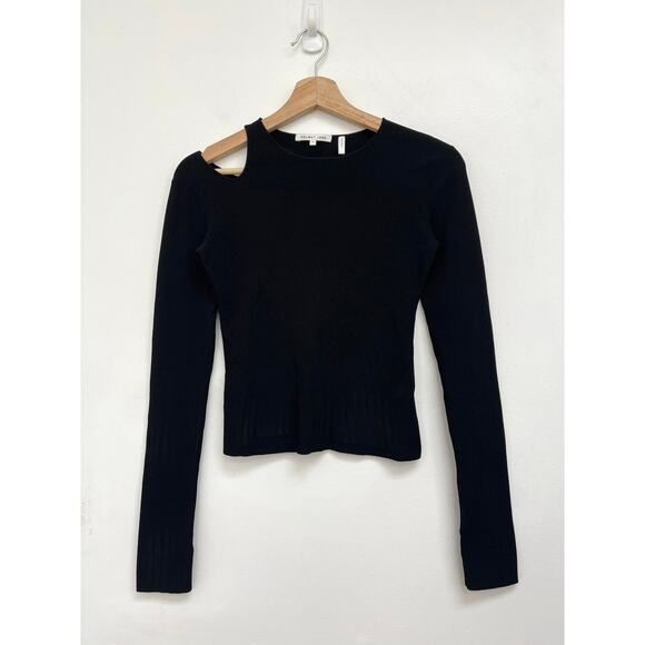 Helmut Lang Slash Asymmetric Cut Out Ribbed Knit Cropped Long Sleeve Tee Small - Picture 2 of 11